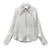 Elegante Langarm-Satinbluse im französischen Design - Schickes Damen-Frühlings-/Herbstoberteil