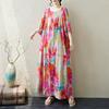 Dimanaf 2025 Summer Plus Size Dress Floral Women Casual Vintage Dress Basic Printing Long Beach Elegant Loose Dress