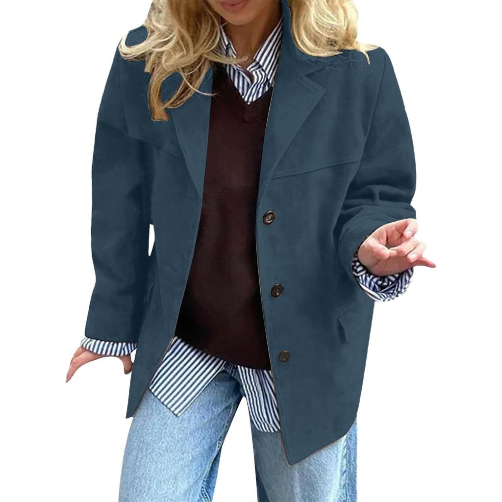Women's Fashion Solid Color Vintage Casual Oversized Pocket Long-Sleeve  Jacket