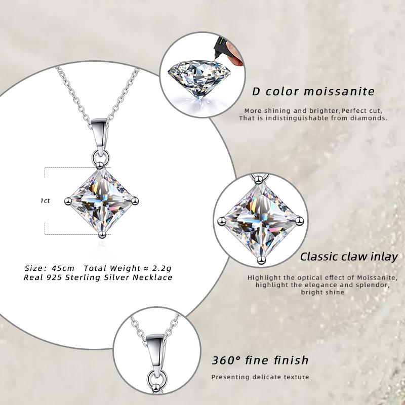Bague Ringen Echte 1 oder 2CT Moissanite Diamant Anhänger Halskette S925 Sterling Silber Funkelnder Verlobungs-Hochzeitsanhänger Schmuck