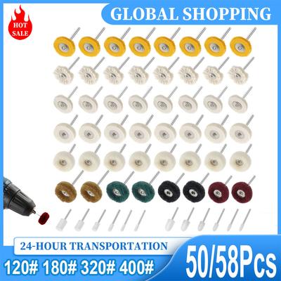 50/58PCS Mini Drill Abrasive Brush Nylon Fiber Buffing Polishing Wheel with 1/8 Inch Shank for Dremel Rotary Tool Accessories