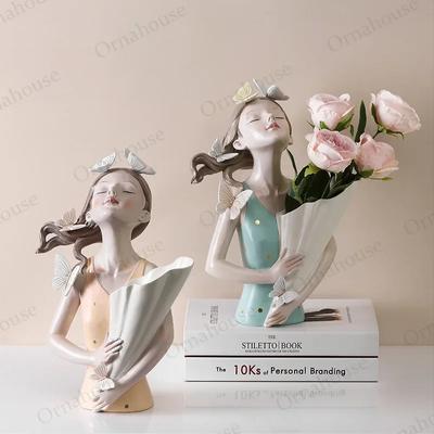 Moderne kreative Vase Schmetterling Mädchen Skulptur Indoor Home Harz Dekoration Home Dekoration Ornamente Büro Dekoration Vasen