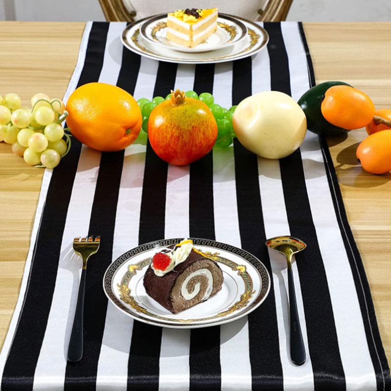 Tischläufer schwarz weiß gestreift Dinner-Party Geburtstagsparty Hochzeit Frühling Dekor