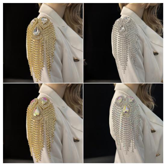 Fringe Rhinestone Epaulette Waterdrop Shoulder Epaulette Sparkling Tassel Epaulet Accessory for Costume Party Stage Performance