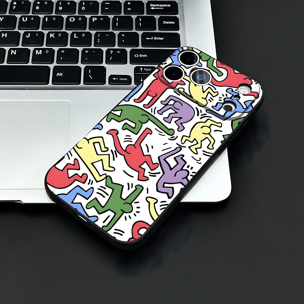 Künstler K-H-haring Handyhülle Für IPhone 17 Air 16 E Pro Max 15 14 13 Mini 12 Pro 11 Max Plus Schwarze Weiche Hülle