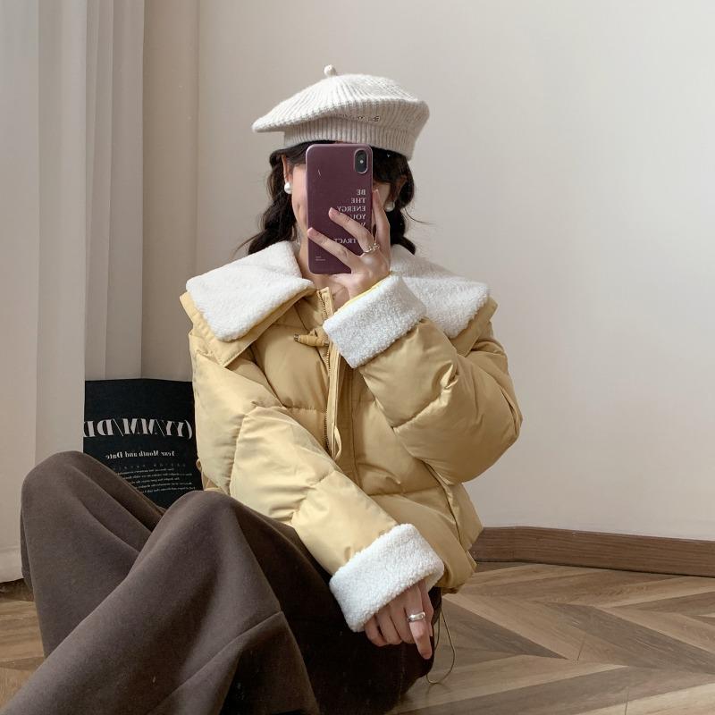 Lapel Horn Buckle Short Cotton Clothes Women's Autumn New Loose Small Bread Clothes Jacket