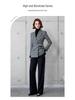 Luxurious British Style Dark Plaid Suit: Women's Jacket & Straight-Leg Pants Two-Piece Set for Autumn/Winter.