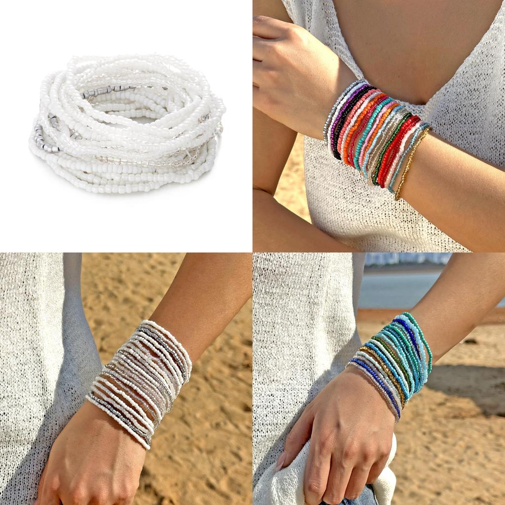 Bohemian Resort Style Crystal Beaded Bracelet Set With Electroplated Finish For Couples Gift