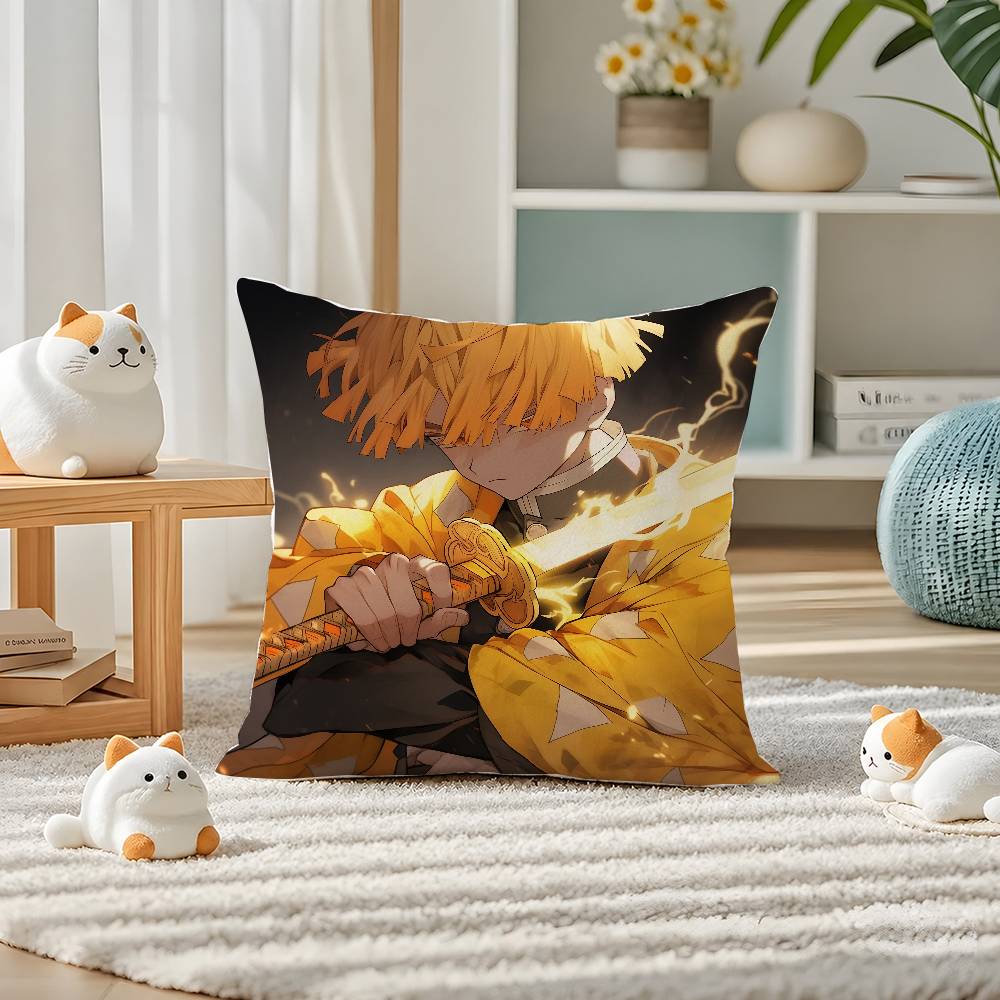 Demon Slayer Mist Breathing Art Anime Plush Pillow Cover Soft Short Plush Cushion Cover For Sofa Bedroom Home Decor Gift