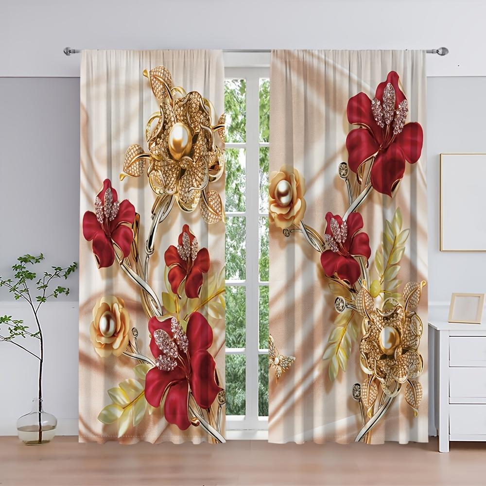 

2 шт. Золотой цветок Кристалл занавеска кабинет кухня гостиная общежитие карниз карман оконные шторы спальня аксессуары домашний декор W50H60(CM)x2PCS&Grommet Top