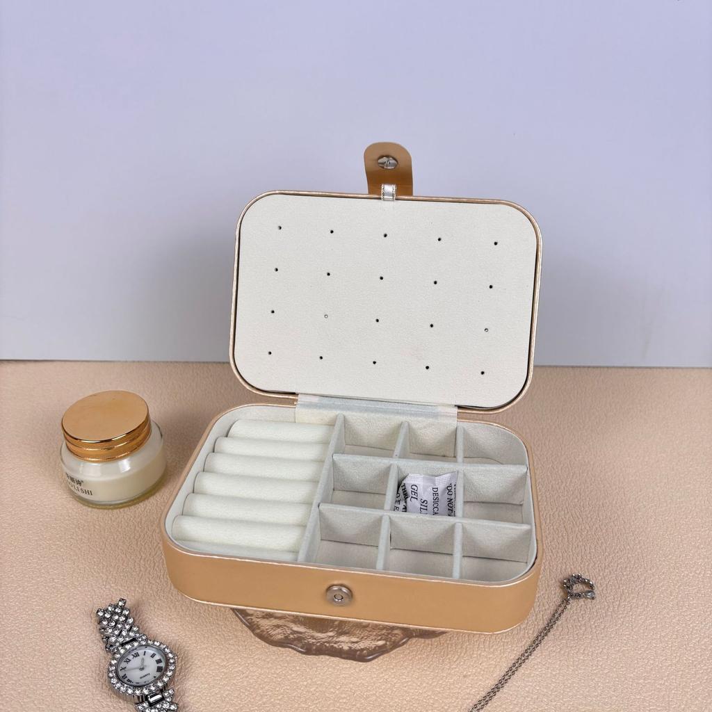 Travel Jewelry Storage Box with Mirror Solid Color Simple Earrings Ring Necklace Jewelry Box Double Layer Household Jewelry Box