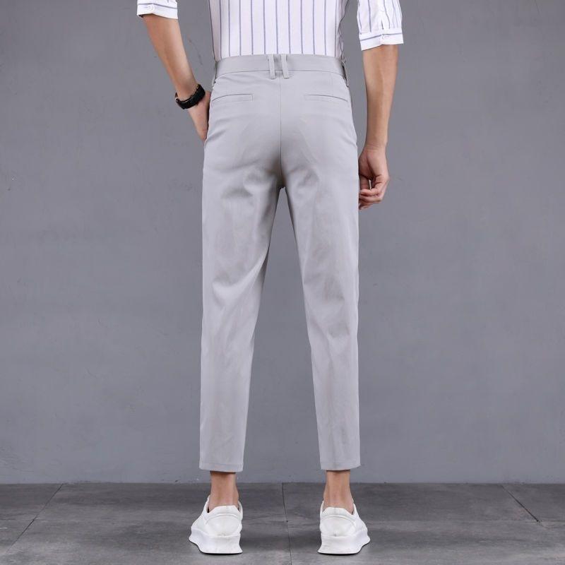 Summer ice silk nine-point trousers men's air-conditioning pants trendy slim-fitting small foot suit casual summer pants thin