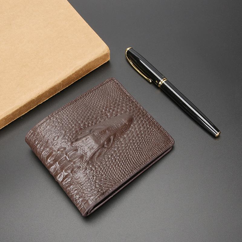 Cryptotext Proxy Men's Wallet Short Horizontal Vertical Oil Wax Pressed Crocodile Head Wallet Retro