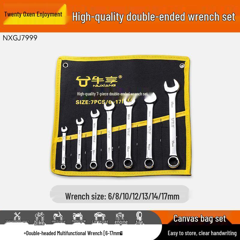 10-Piece Double-Head Wrench Set - Chrome Vanadium Steel for Automotive Repair