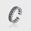 Adjustable Rainbow Zirconia Studded Ring In Sterling Vintage Geometric Statement Jewelry Women