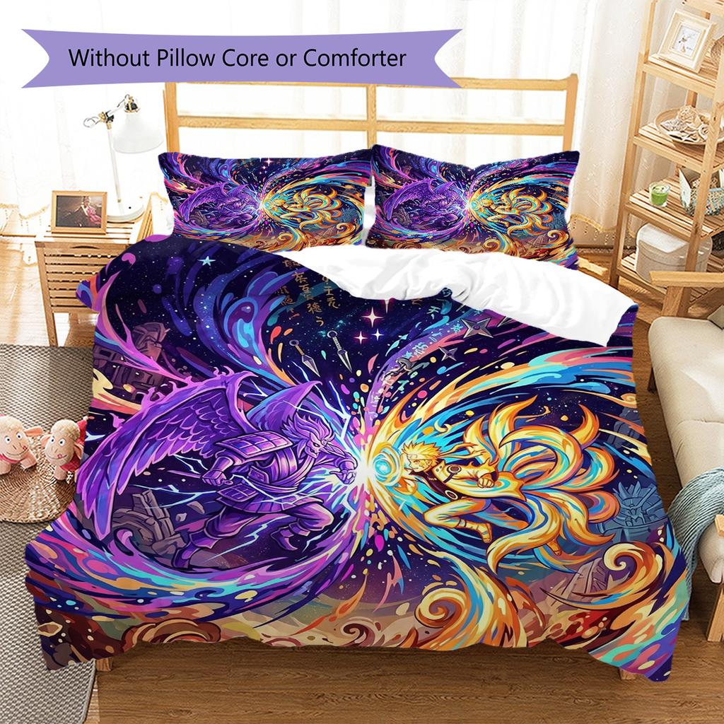 Naruto Pattern Bedding Quilt Set Quilt Cover Pillowcase Home Decoration Birthday Gift (1 * duvet cover + 2 * pillowcase, without core)