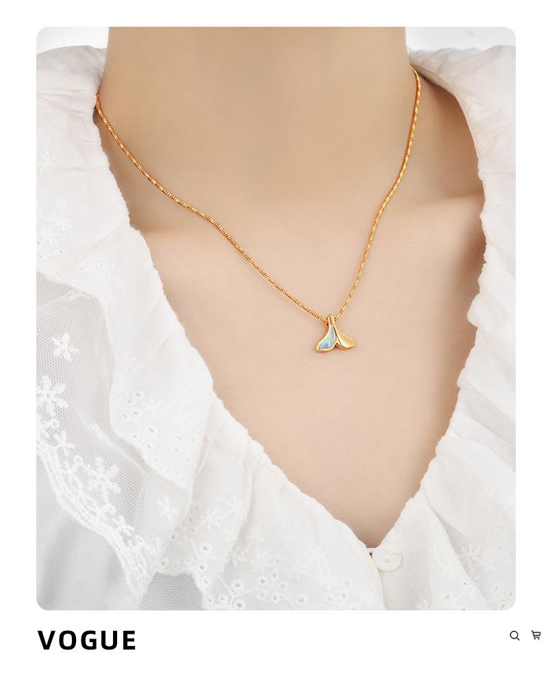 European-American Mermaid Tail Necklace: White Shell & Titanium Steel Pendant