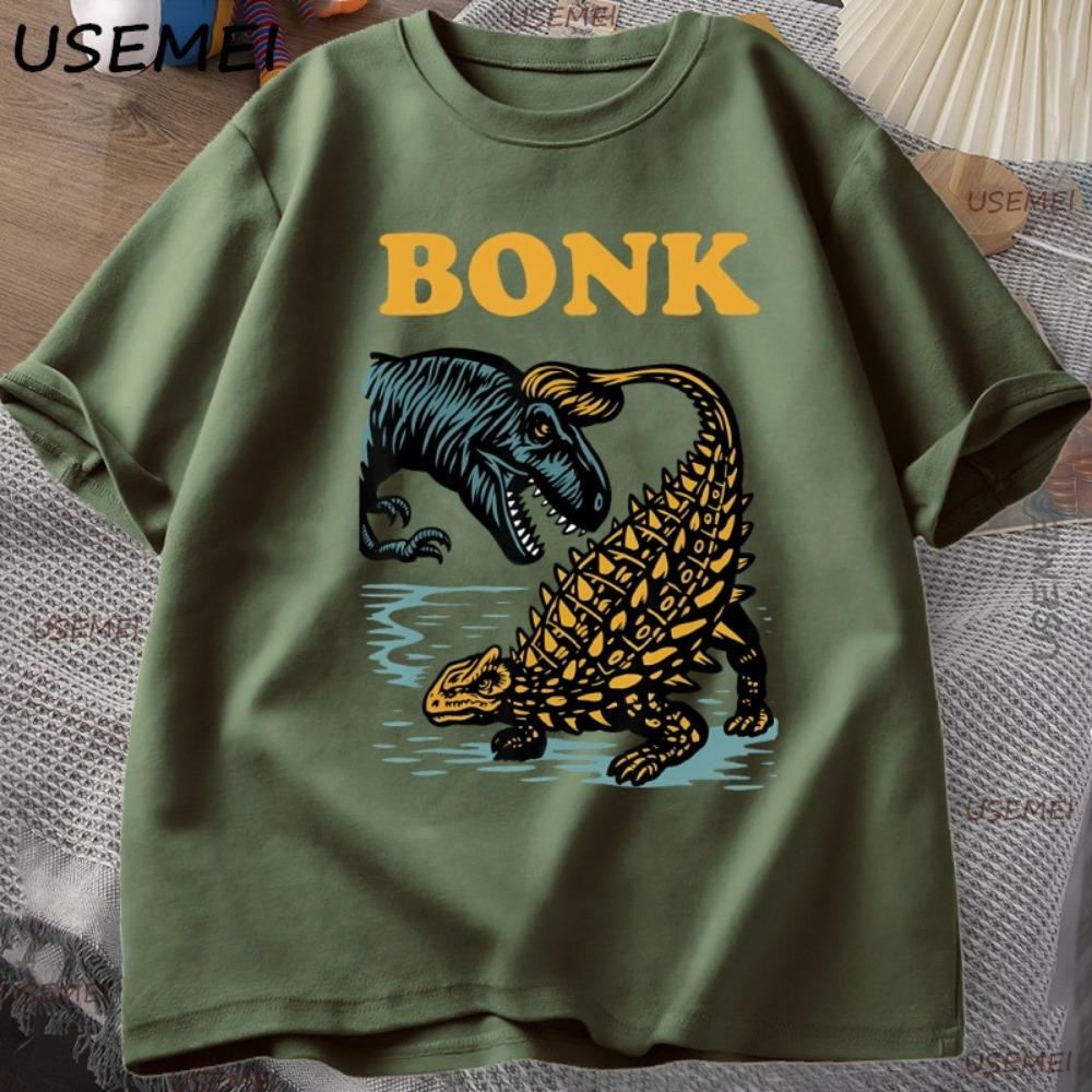 Funny Dinosaur Bonk Graphic T-shirt Casual Short-sleeved Round Neck T-shirt Street Wear Round Neck Retro T-shirt T-shirt