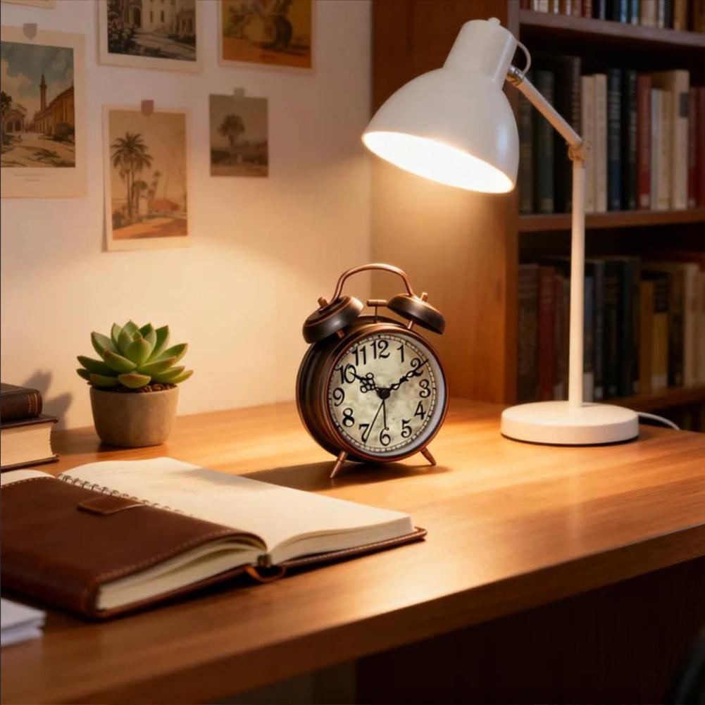 Super-Loud Twin-Bell Alarm Clock for Heavy Sleeper Retro Bedside Clock with Nightlight Battery Operated Quartz Table Clock