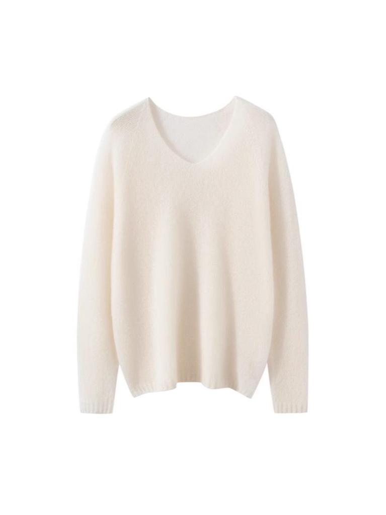 Classic Cashmere & Mulberry Silk V-Neck Women's Pullover Knitwear