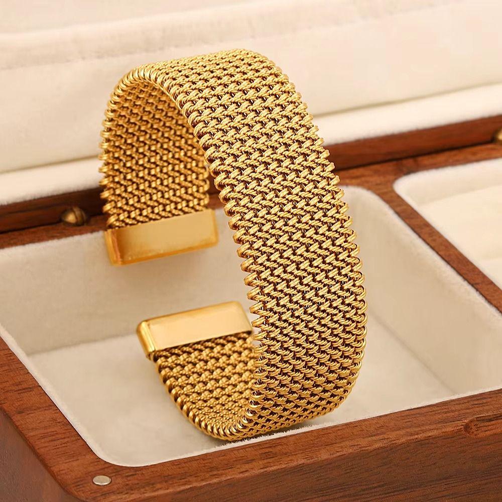 Waterproof Weave Cuff Bracelet Golden/Silver Plated Open Cuff Bangle  Women Jewelry
