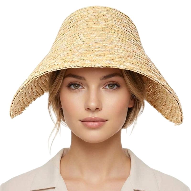 Natural Woven Straw Bonnet Hat Decorative French Style Wide Brimmed Sun Hat For Outdoor Garden Party Photography