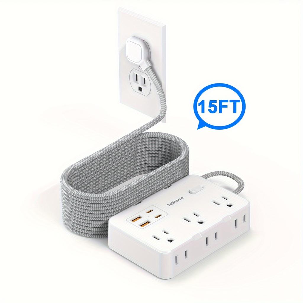 Multiprise Steckdosenleiste US-Stecker AC-Steckdose USB-Schnellladekabel 15/10/5FT Verlängerungskabel Smart Home Steckdose Netzwerkfilter