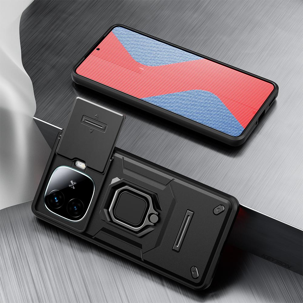 

Противоударный чехол KEYSION для IQOO Z9 5G Z9 Turbo Slide Push Pull, защитное кольцо для объектива камеры, чехол для телефона для IQOO Z9 Turbo 5G for IQOO Z9 Turbo чёрный