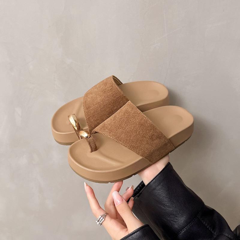 Muffin Thick-soled Metal Cover Toe Slippers Women's Outer Wear Summer New Korean Version of Casual Beach Cool Slippers