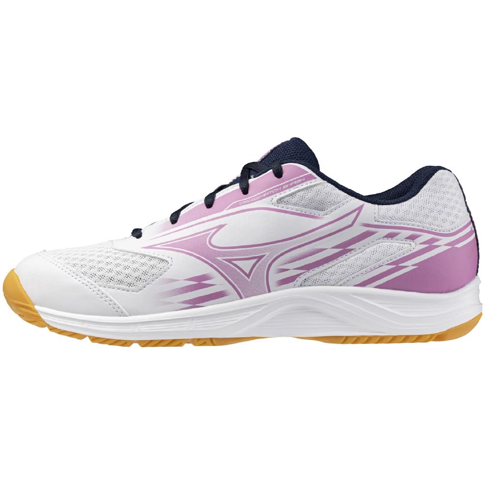 Mizuno Table Tennis Shoes, Cross Match Smash, Lightweight, Cushioned, Indoor/Gym, Entry Level, Beginner, White/Pink/Navy, Size 25.0 cm, 2E