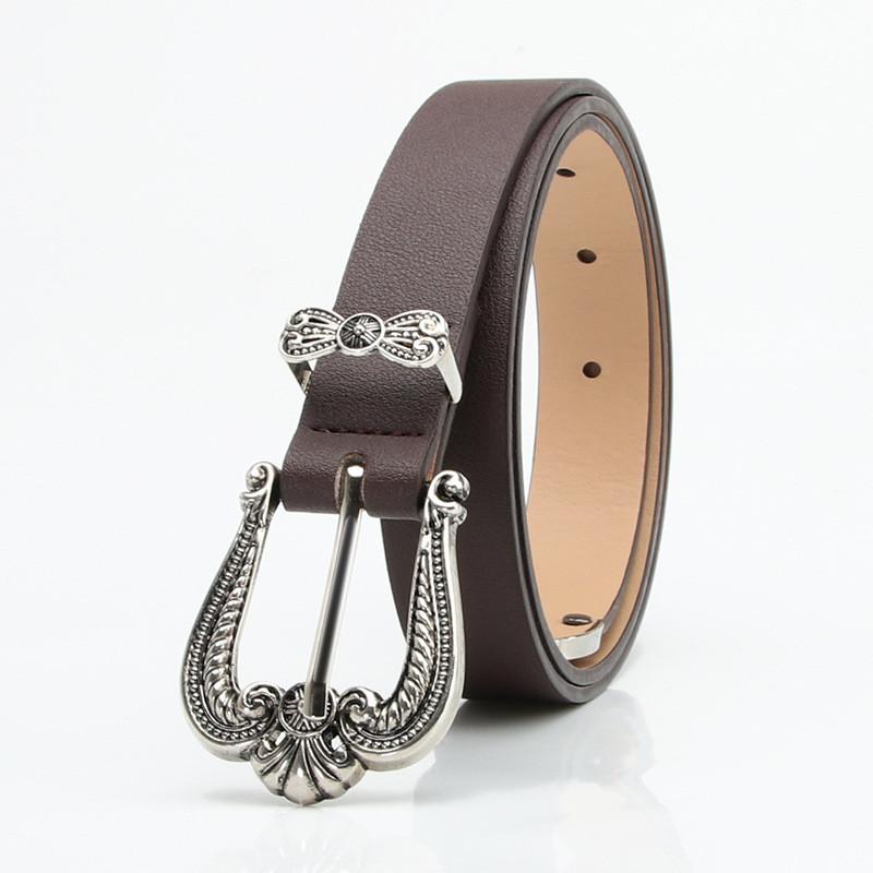 Vintage Crown Pattern Alloy Buckle Leather Belt For Women Stylish Jeans Accessories