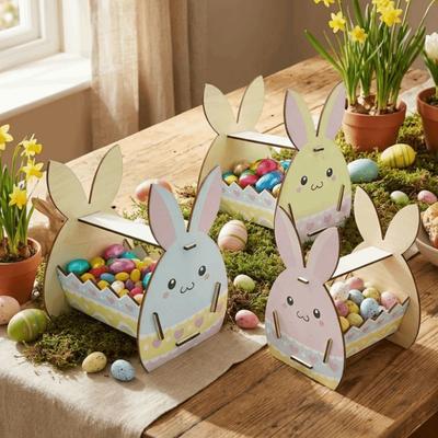 Wooden Easter Bunny Basket Semi-Open Frame DIY Paint Rabbit Storage Box Handmade Crafts Happy Easter Easter Eggs Storage