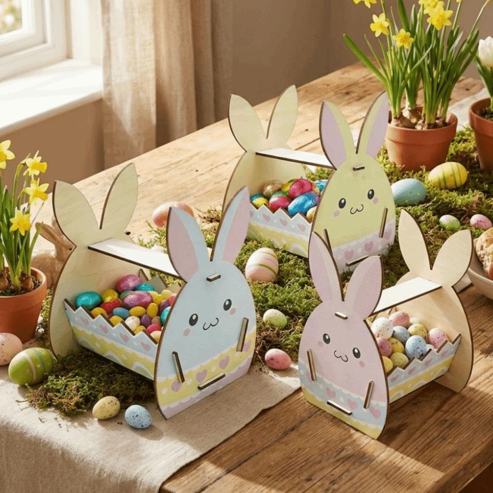 Semi-Open Frame Rabbit Storage Box DIY Paint Candy Storage Basket Bunny Decor Box Home Decoration