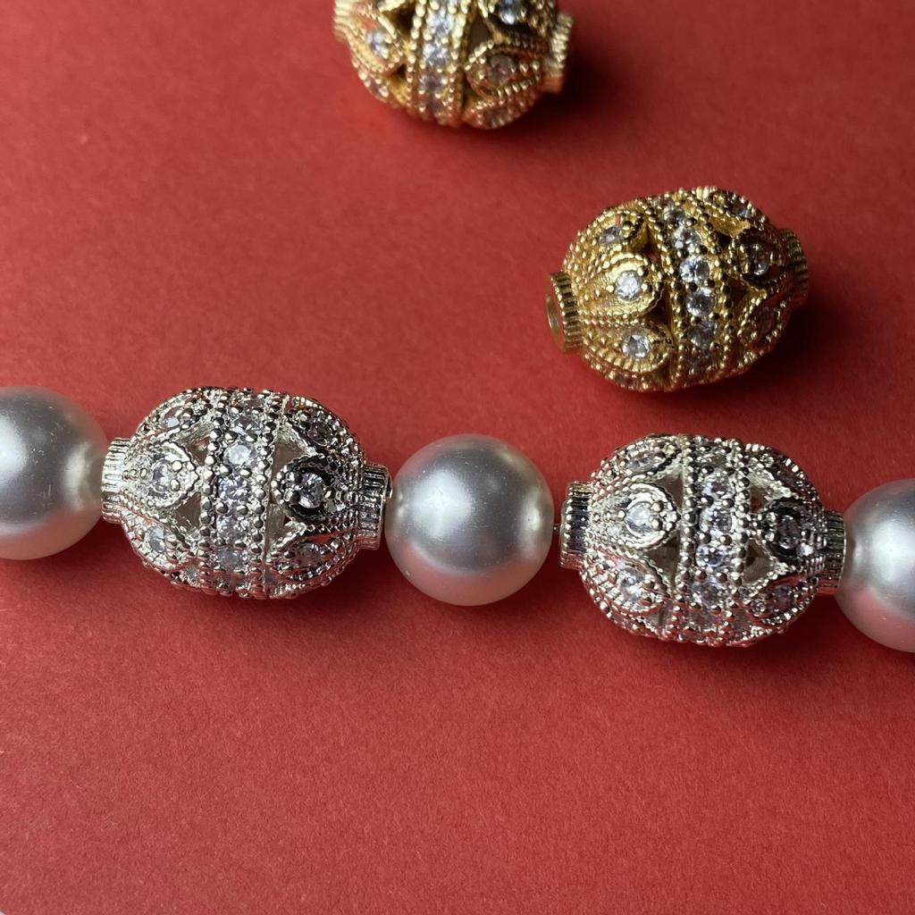 Oval Large-Hole Barrel Beads with Cubic Zirconia and Crystal for Stringing, Pendants, and Spacers