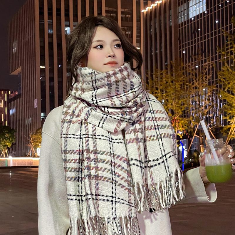 Hochwertiger Schal im koreanischen Stil mit Karomuster: Warmer, verdickter Kaschmir-ähnlicher Schal für Studenten und Paare