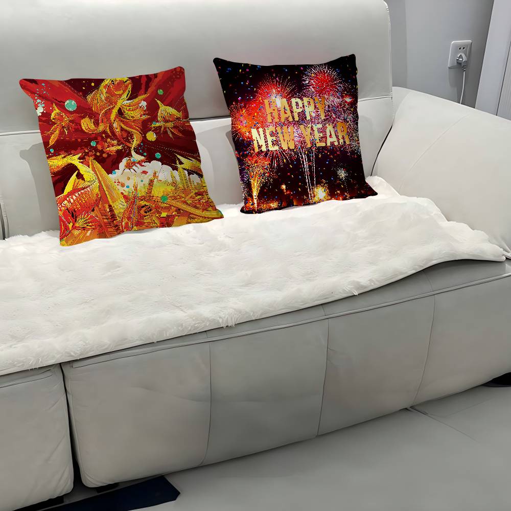 Art New Year Pillow Cushion Cover Pillowcase Living Room Sofa Home Decor Customized