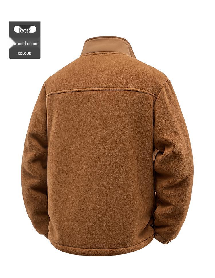 Men's Thickened Fleece Jacket with Stand Collar - Casual Autumn/Winter Outdoor Hoodie