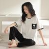 2024 Women's Summer Pajama Set: Pure Cotton, Short Sleeve, Long Pants - Lightweight and Casual for Indoors or Outdoors