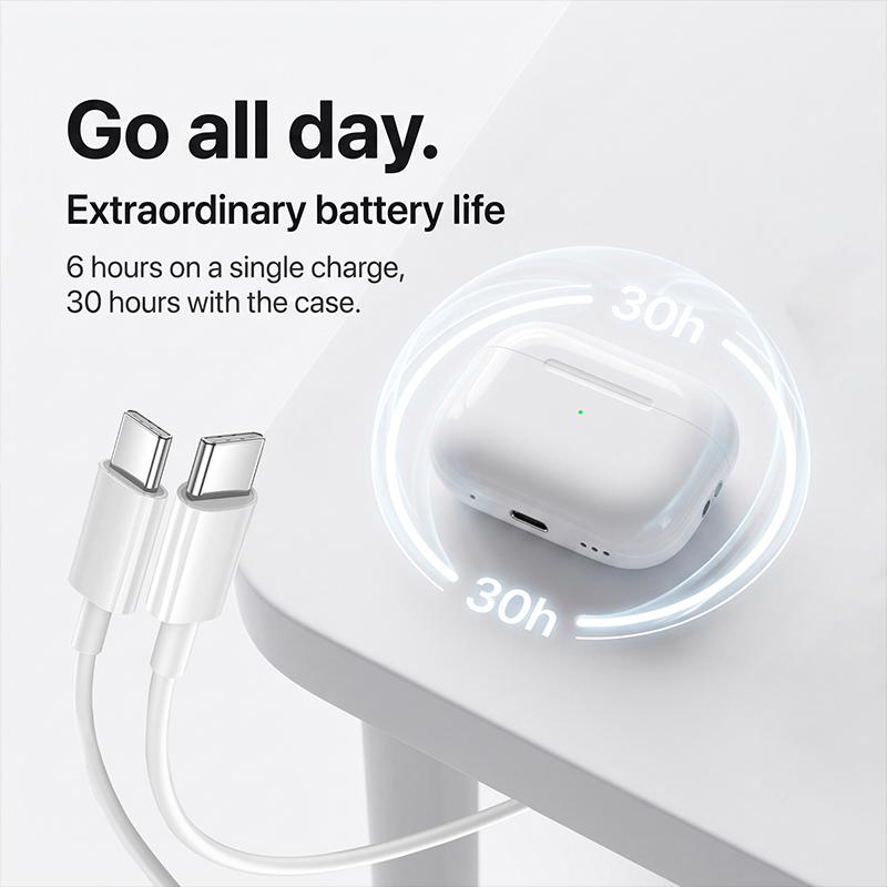 Apple AirPods Pro 2. generacji Bezprzewodowe słuchawki douszne z aktywną redukcją szumów Dźwięk przestrzenny IP54 Odporne na pot Ładowanie przez USB-C Słuchawki Bluetooth