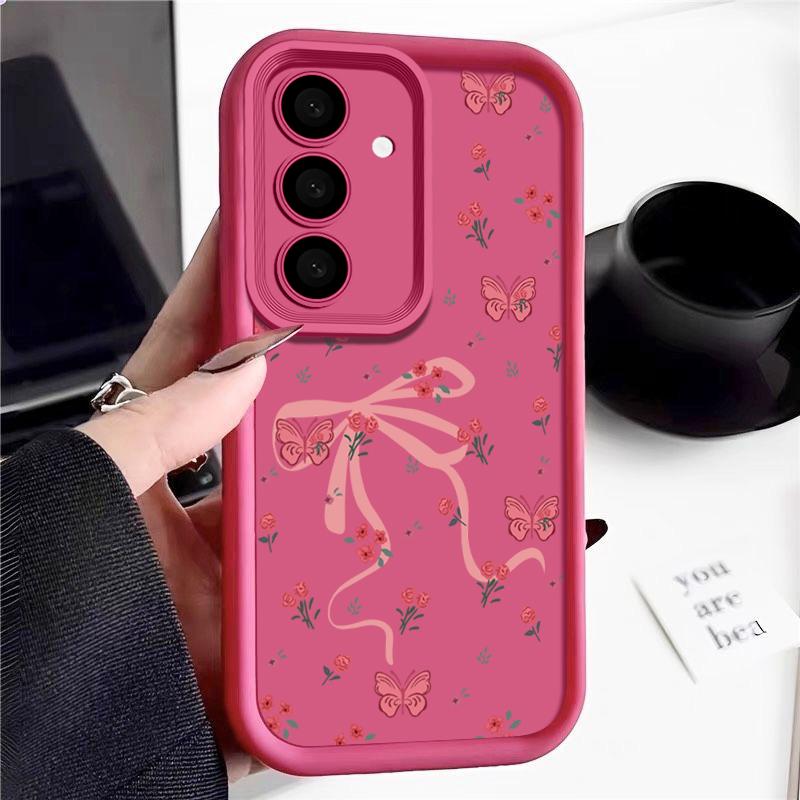 Pink Bowknots Flower Case For Samsung Galaxy A56 A36 A26 A16 5G A55 A35 A15 A54 A34 S20 FE S21 S22 Plus S23 S24 S25 Ultra Capa