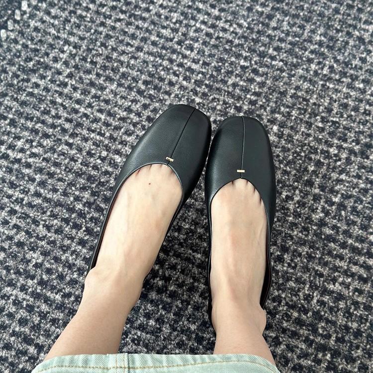 Cowhide version~ Genuine leather retro shallow mouth one-pedal single shoes women's casual versatile flat shoes grandma shoes ballet shoes