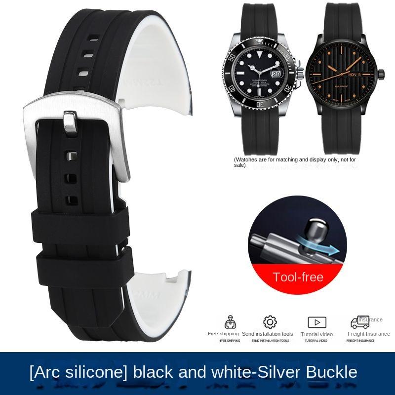 20mm 22mm Waterproof Silicone Watch Strap for Casio Tissot Seiko No.5 Green Water Ghost Citizen Arc Mouth Curved End Watch Chain