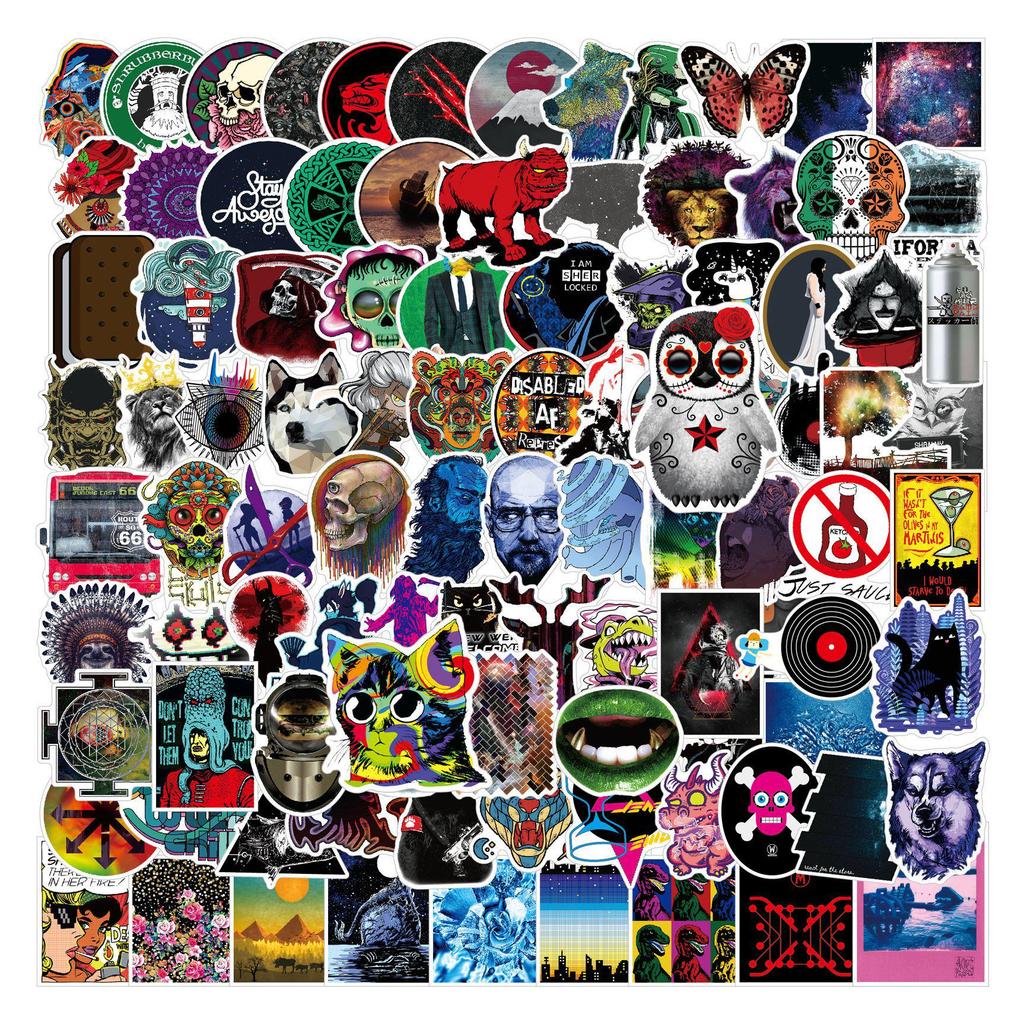 100 Colorful Classic Suitcase & Helmet Waterproof Stickers: European & American Style, Cartoon & Graffiti Designs