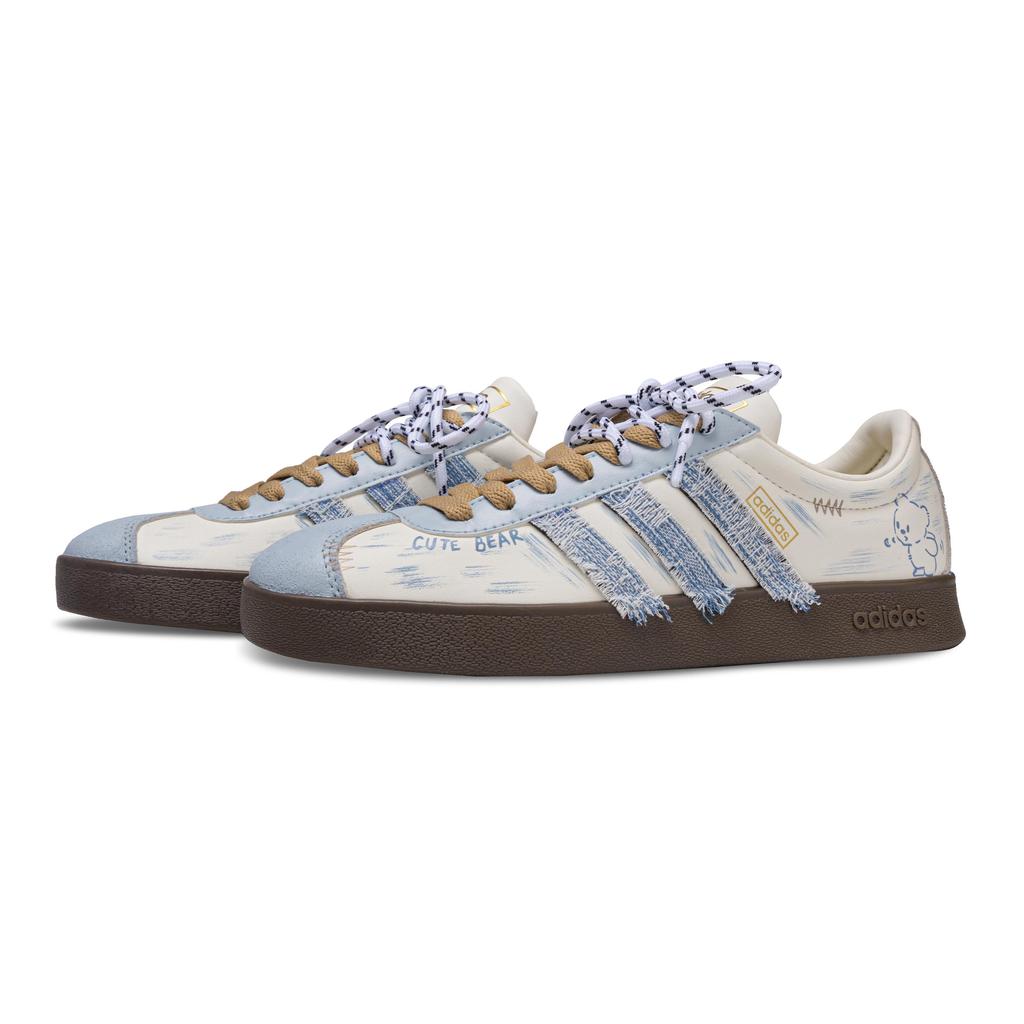 Adidas Vl Court Classic Pandora Manufacturing, Denim Bear Low top Skateboard Shoes Unisex Beige Blue JQ1501(Team1058-)