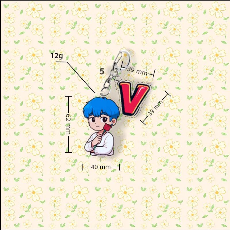 7pcs BTS Cartoon Rose Keychain, All Members' Design Pendant, Celebrity Merchandise Support Charm, ARMY Support Merchandise