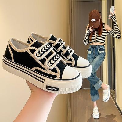 Pšeničné plátěné boty pro ženy Nový klasický styl se silnou podrážkou Velcro Líné nízké sportovní ležérní bílé boty