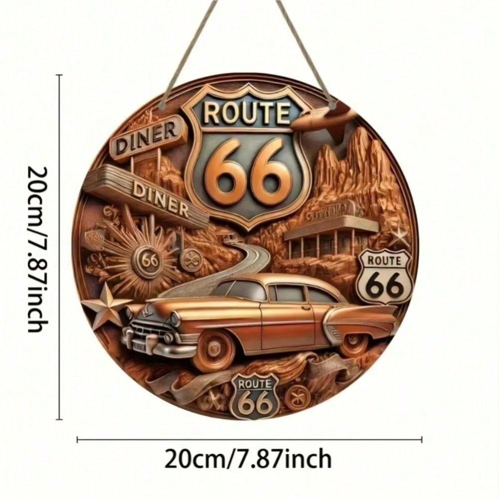 2D Vintage Route 66 Metal Sign, Retro Tin Plate Poster for Home Bar, Rustic Wall Art Decor for Cafe Club Garage