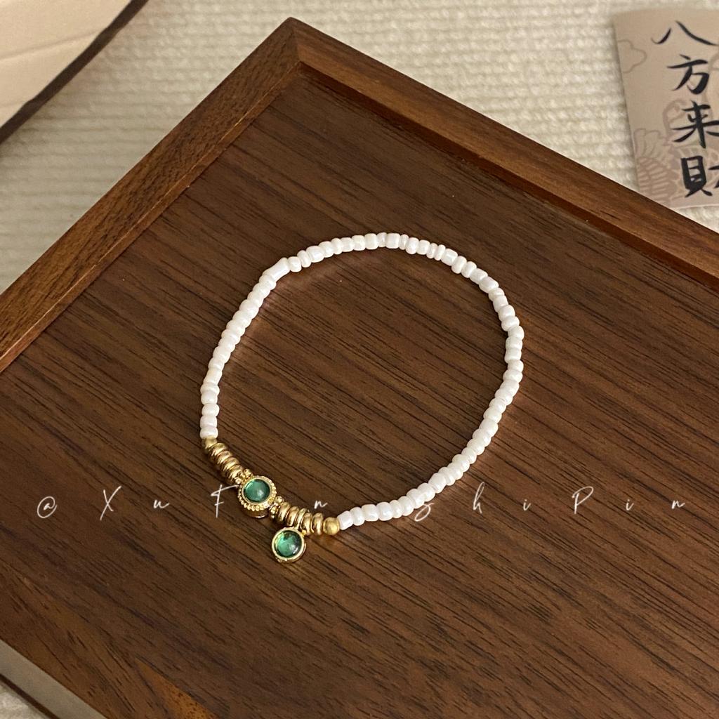 Blue Wave Streamer Mung Bean Glazed Beaded Bracelet Women's High-end Sense Light Luxury Niche New Chinese Cold Sense Versatile Jewelry