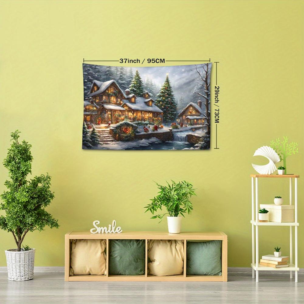 Christmas Themed Tapestry, Festive Town with Christmas Trees Corridor Scene, Polyester Woven Wall Hanging, Animal & Nature Pattern, Brushed Fabric, 90