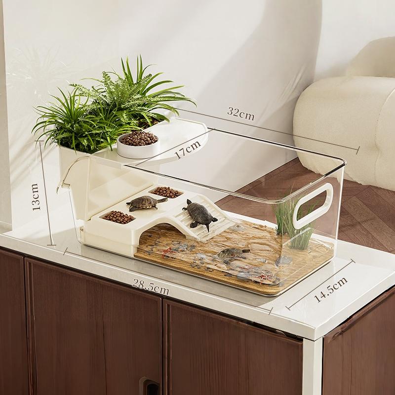 

Home Turtle Tank with Basking Platform Large Capacity Reptile Aquarium Transparent Desktop Terrarium Ecological Landscaping